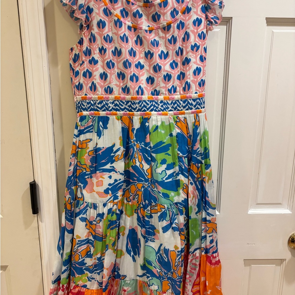 Vibrant Preppy CK Bradley Floral Dress in Pink and Blue, Medium